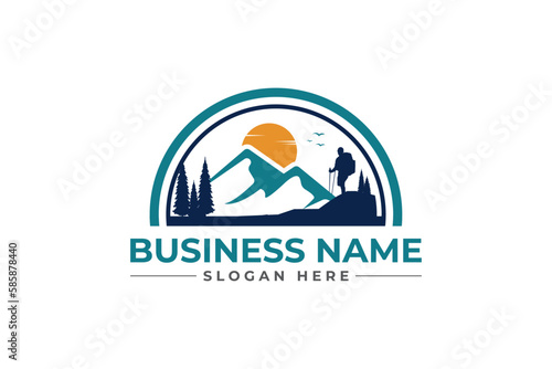 Hiking adventure Mountain Outdoor wilderness travel logo