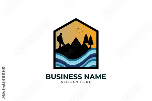 Hiking adventure Mountain Outdoor wilderness travel logo