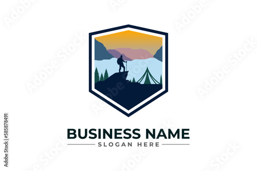 Hiking adventure Mountain Outdoor wilderness travel logo