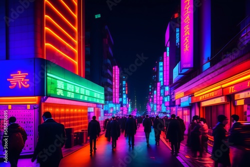 Rendering of "Neon Nights in Tokyo". Generative AI. 