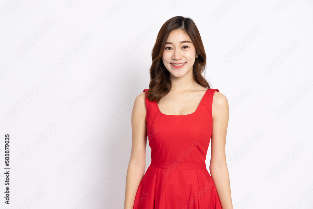 Portrait of Asian woman in red dress isolated on white background Portrait of Asian woman in red dress isolated on white background