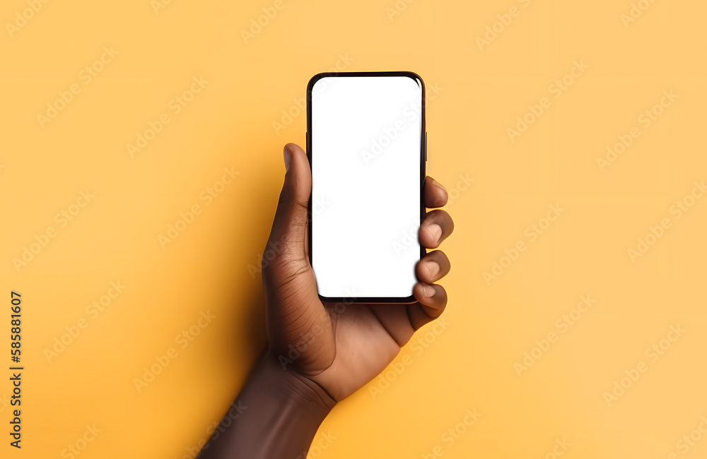 Male or Female hands holding smartphone with blank white screen ...
