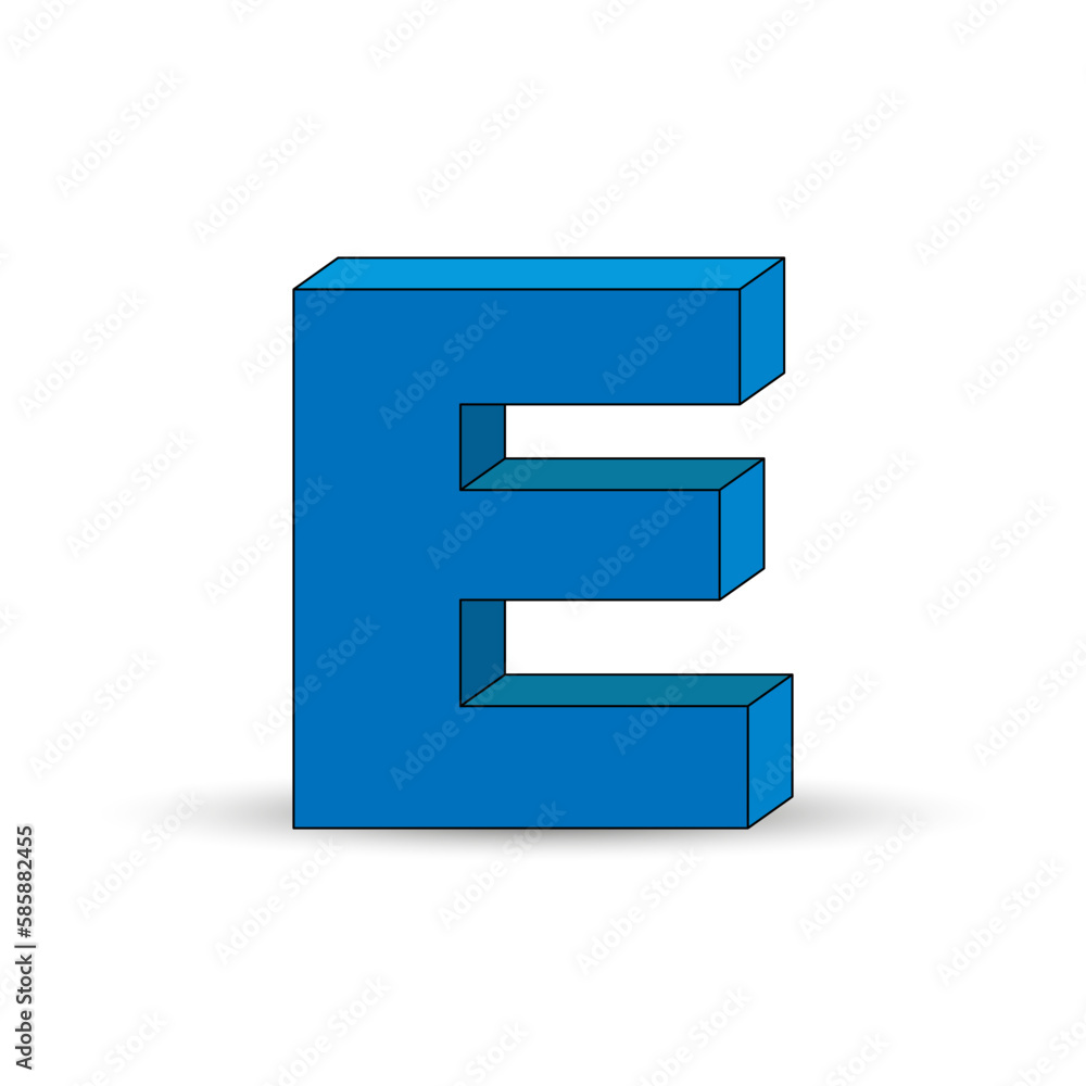 Three-dimensional image of the letter E. the Simulated 3D volume Three-dimensional image of the letter E. the Simulated 3D volume
