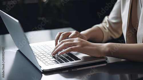 Woman typing on a laptop Generative AI