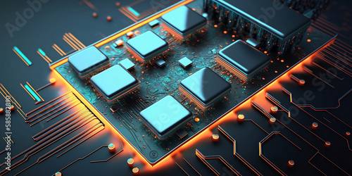 Integrated circuit technology wallpaper. Futuristic and colorful background.