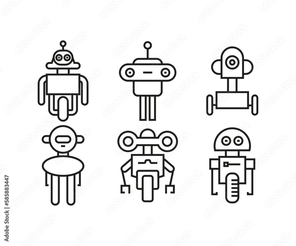cute robot character icons set cute robot character icons set