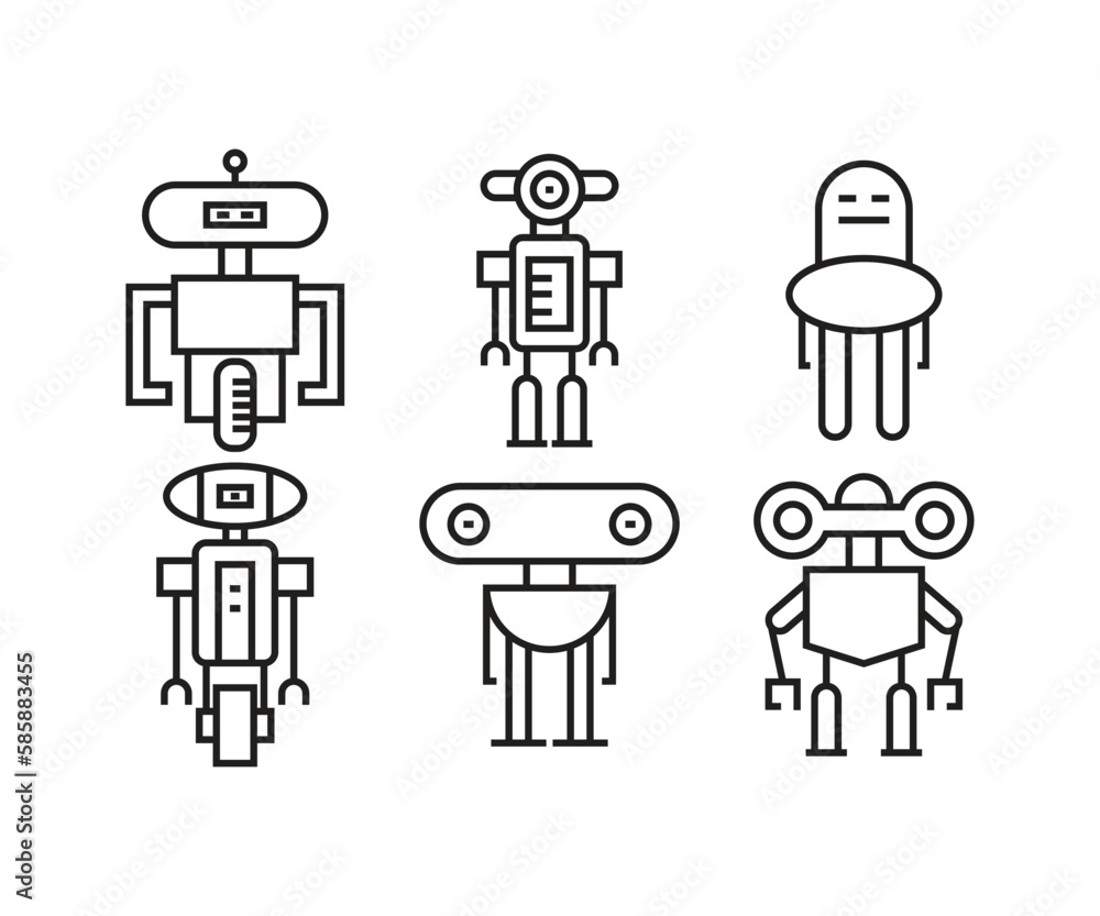 cute robot character icons set cute robot character icons set
