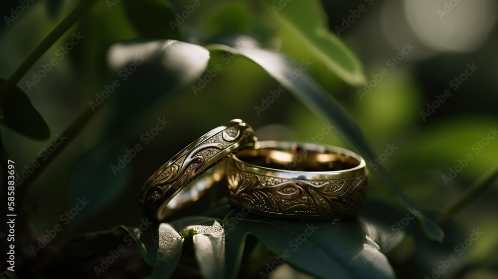 bride's diamond solitaire engagement ring sparkled beautifully against the groom's tungsten carbide wedding band. Generative Ai bride's diamond solitaire engagement ring sparkled beautifully against the groom's tungsten carbide wedding band. Generative Ai
