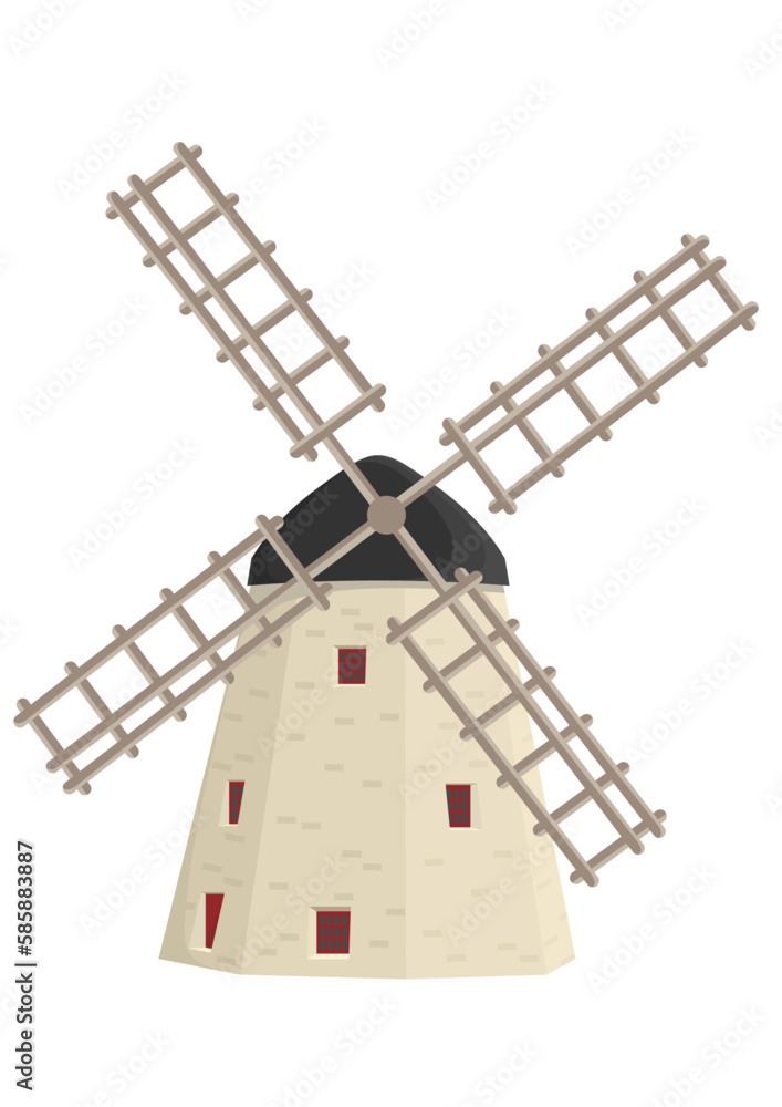 Obraz premium Windmill vector illustration. Farming building. Element vector