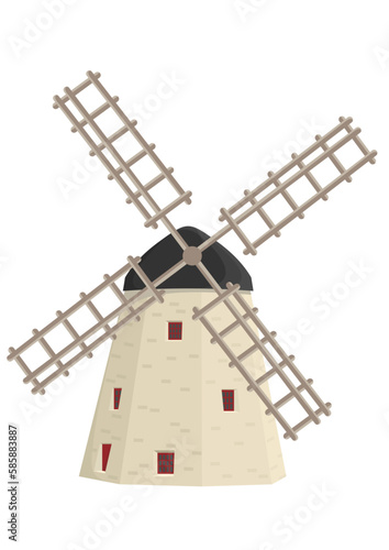 Windmill vector illustration. Farming building. Element vector