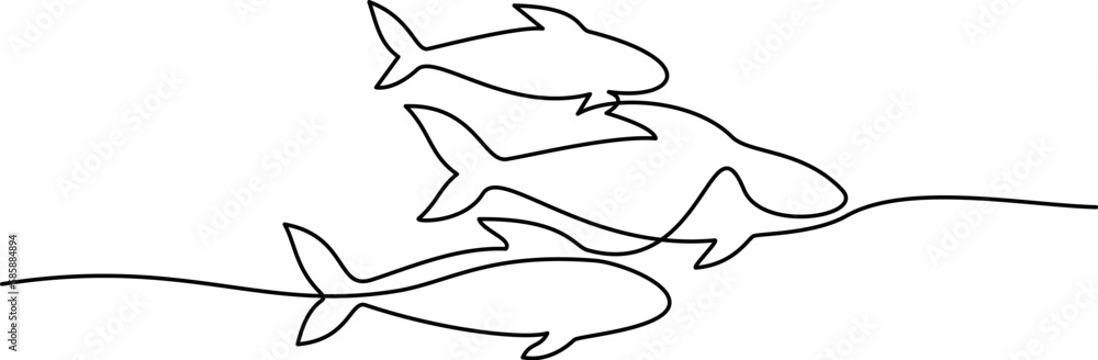 School of fish. Continuous one line art drawing School of fish. Continuous one line art drawing