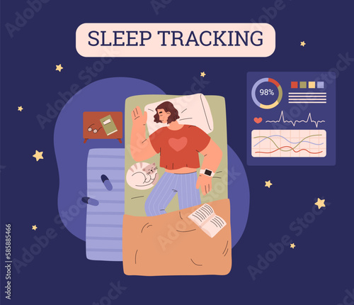 Sleep tracking app advertising, flat vector illustration isolated.