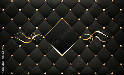 Black leather upholstery with gold buttons. Gold Ribbon frame