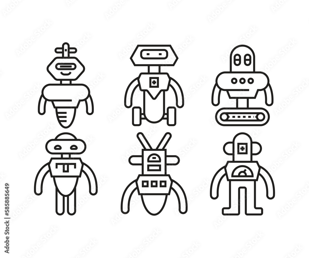 humanoid robot icons set line illustration humanoid robot icons set line illustration
