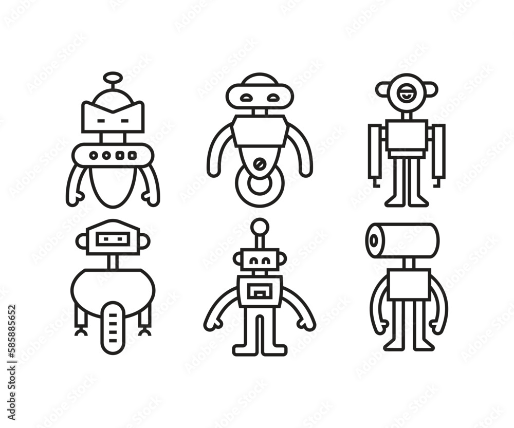 humanoid robot icons set line illustration humanoid robot icons set line illustration