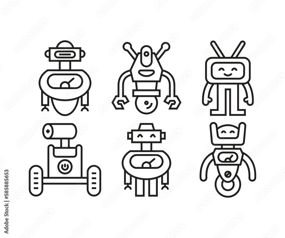 humanoid robot icons set line illustration humanoid robot icons set line illustration
