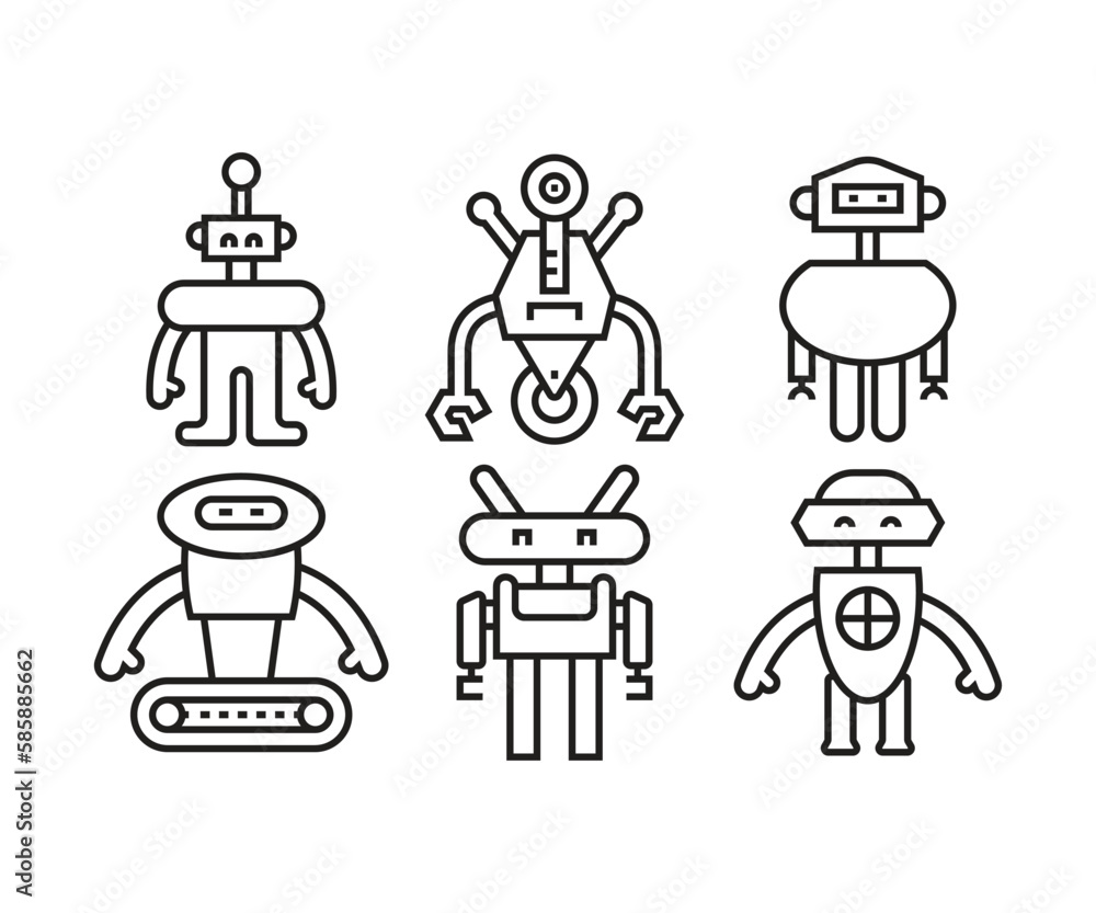 humanoid robot icons set line illustration humanoid robot icons set line illustration
