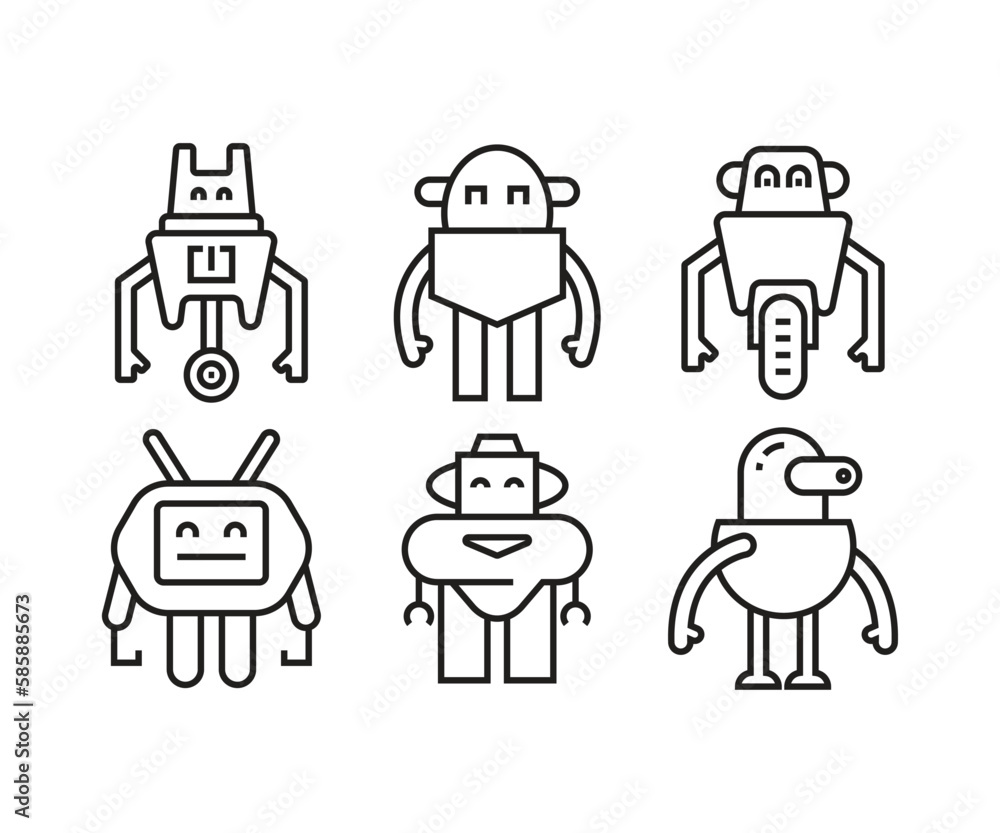 humanoid robot icons set line illustration humanoid robot icons set line illustration