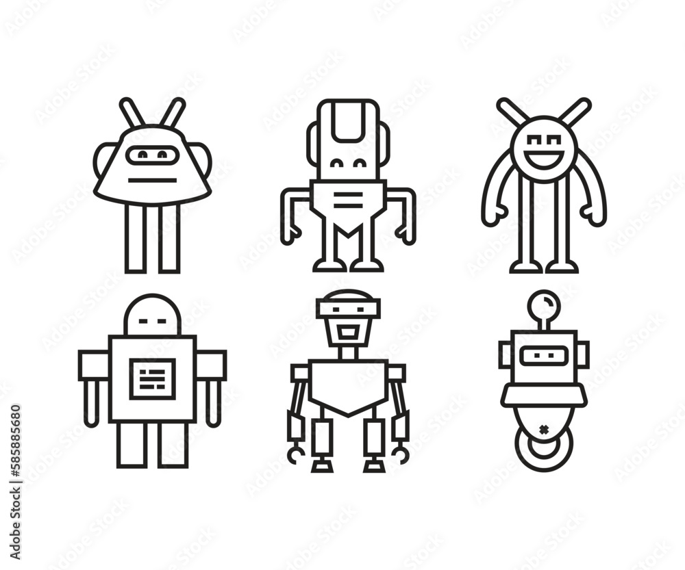 humanoid robot icons set line illustration humanoid robot icons set line illustration