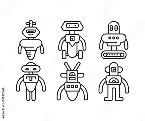 humanoid robot icons set line illustration