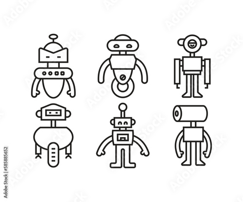 humanoid robot icons set line illustration