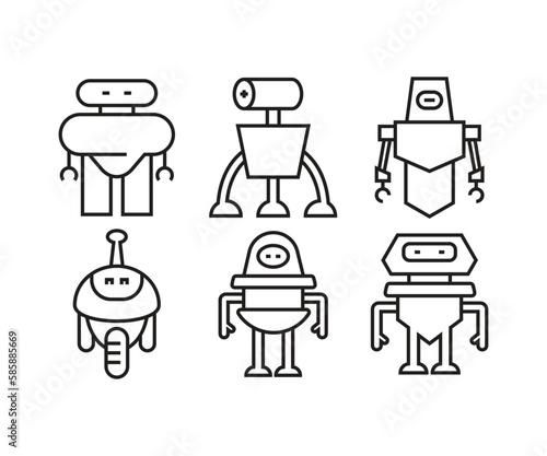 humanoid robot icons set line illustration
