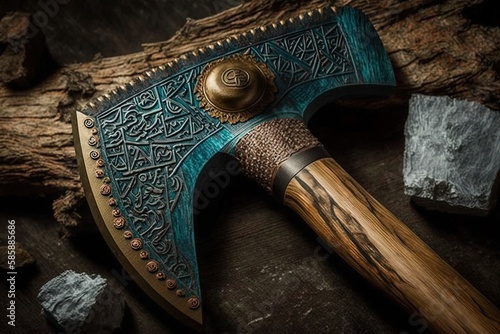 Wood and Steel Unite: An Axe Embodied with Magickal Virtue Generative AI photo