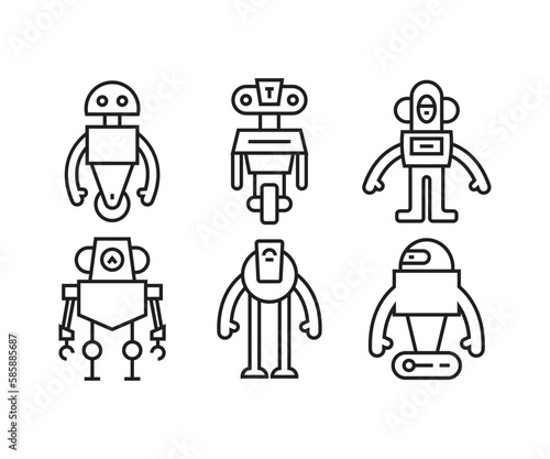 humanoid robot icons set line illustration