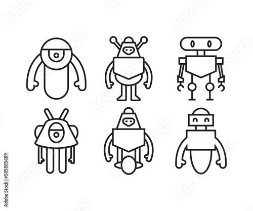humanoid robot icons set line illustration