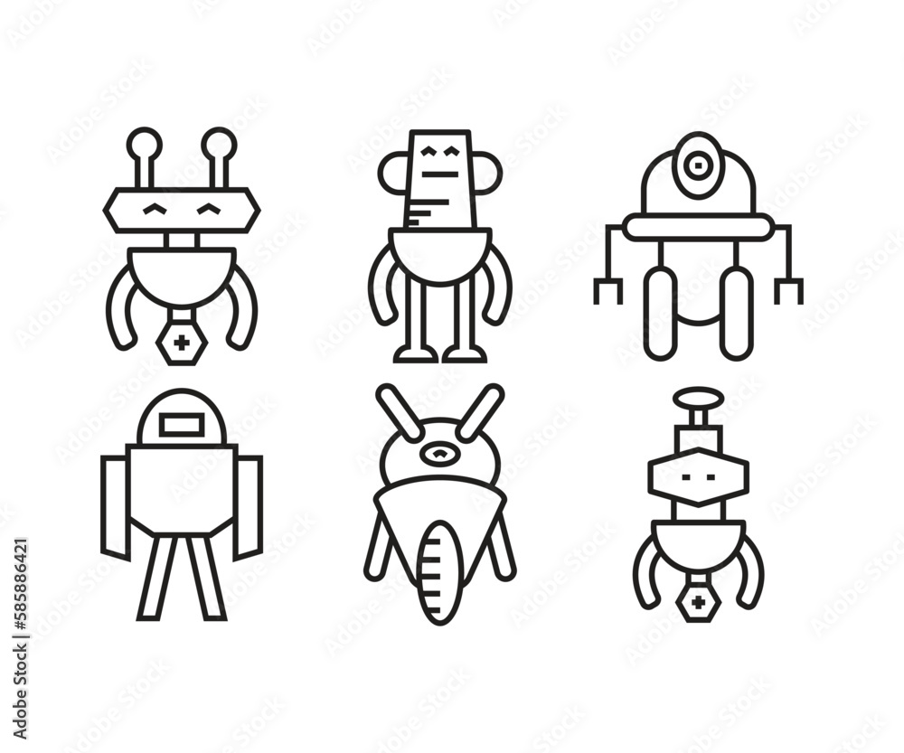 cartoon robot icons set line illustration cartoon robot icons set line illustration