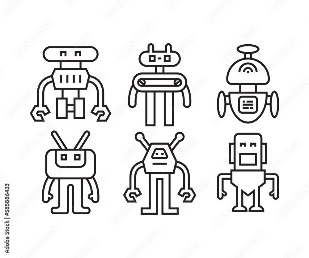 cartoon robot icons set line illustration cartoon robot icons set line illustration