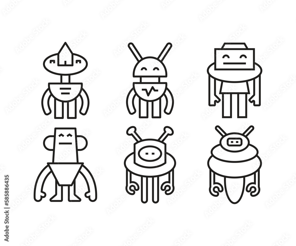 Naklejka premium cartoon robot icons set line illustration
