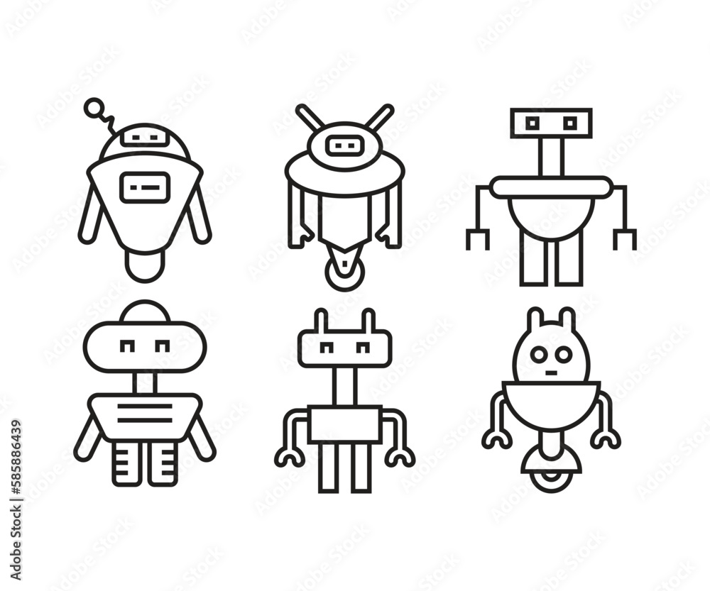cartoon robot icons set line illustration cartoon robot icons set line illustration