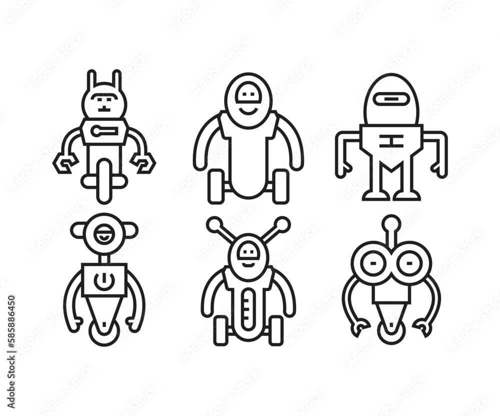 Fototapeta premium cartoon robot icons set line illustration