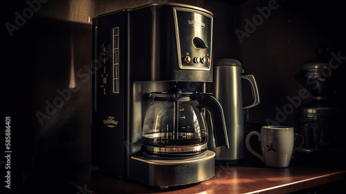 black coffee morning on coffee maker. Generative Ai