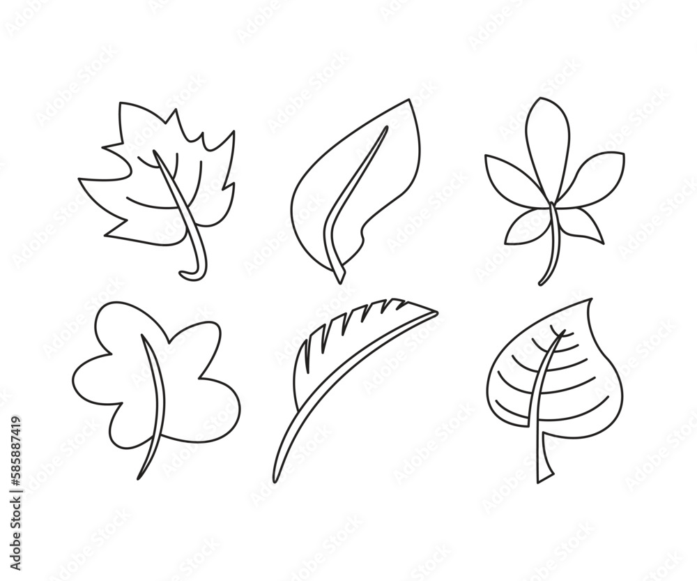 tropical leaf icons set line illustration