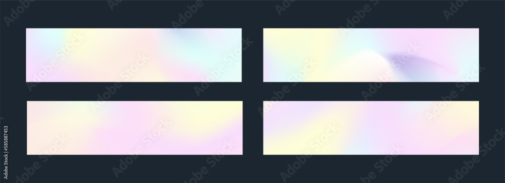 Fototapeta premium Holography vector banner set isolated on black background multicoloured for book, printing, poster, billboard, advertisement, packaging, brochure, collage, wallpaper. 10 eps