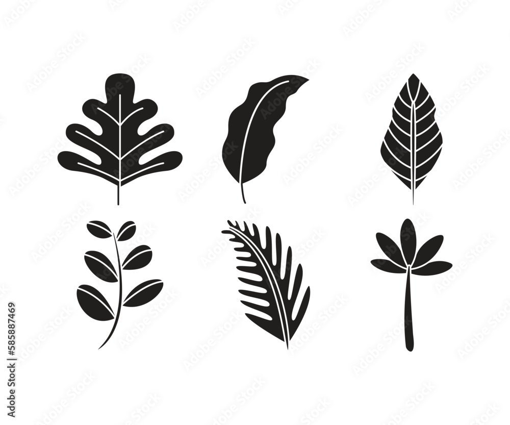 Fototapeta premium leaf and stalk icons line illustration