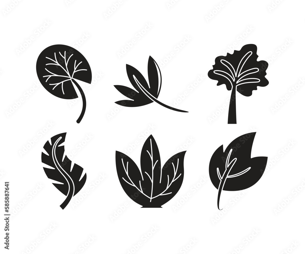 leaf and stalk icons line illustration