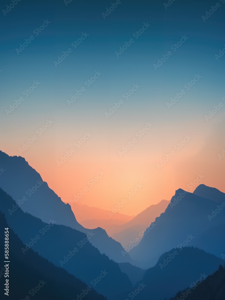 Serene mountain landscape with sunrise and sunset - Generative AI