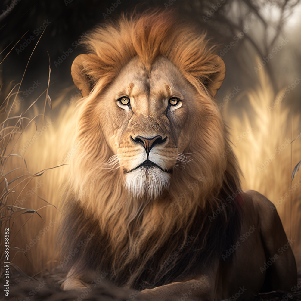 Majestic Lion in the Savannah - Generative AI