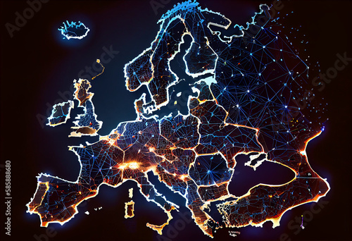 european communication network concept. map of europe