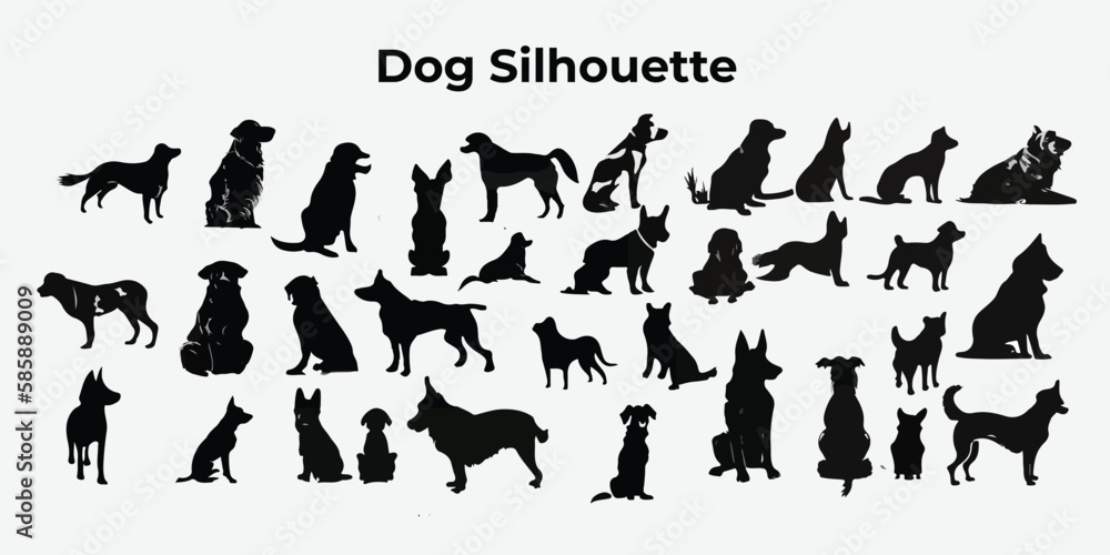 set of silhouettes of Dog.Dog Silhouettes clipart vector.Dog silhouette bundle.Dog silhouette in isolated background.