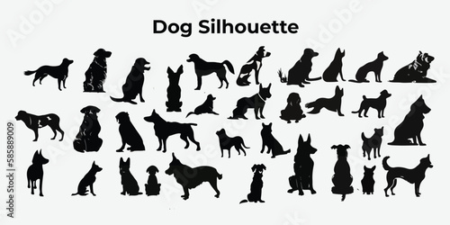 set of silhouettes of Dog.Dog Silhouettes clipart vector.Dog silhouette bundle.Dog silhouette in isolated background.