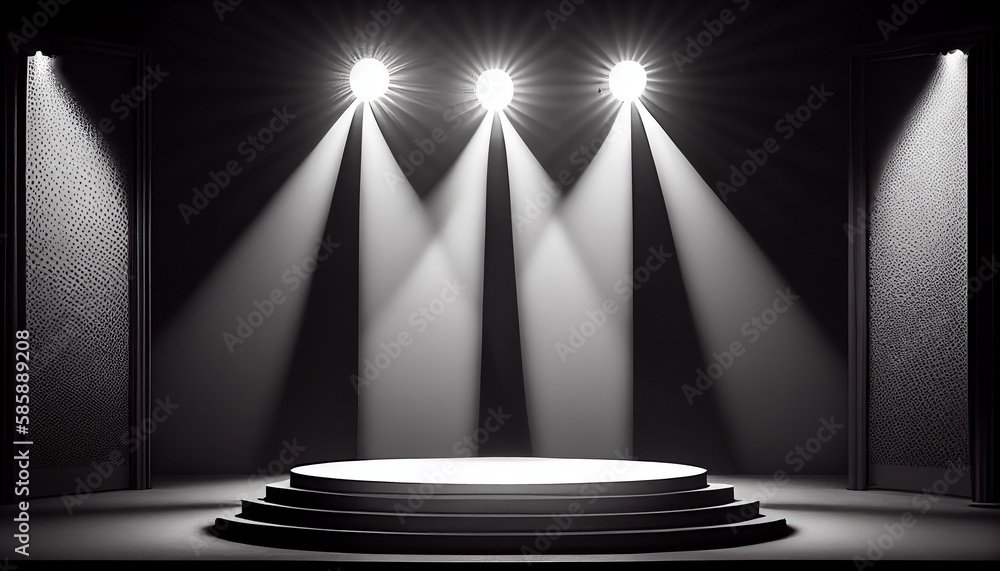 Obraz premium Empty modern music program event stage with modern spotlights foggy stage Ai generated image