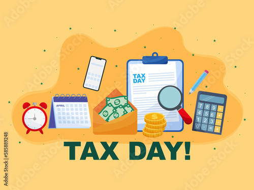 Tax Day Poster Template, Tax Tools Background. Tax Day Vector Illustration