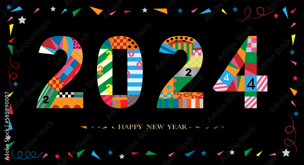 2024 Typography text font in colourful of geometric style on black ...