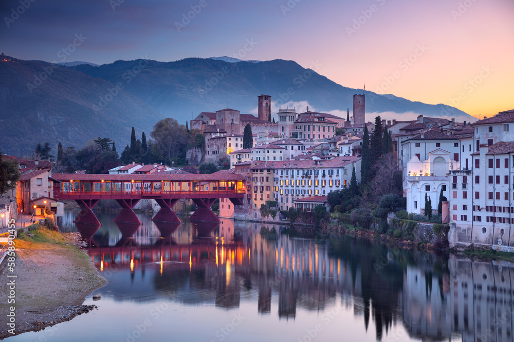 Bassano del Grappa, Italy. Cityscape image of Bassano del Grappa located in the Vicenza Province, in northern Italy’s Veneto region at sunrise.