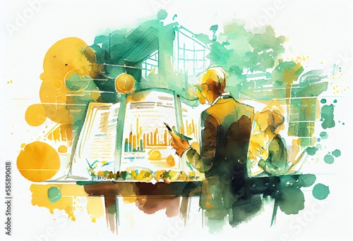 Watercolor Illustration of a Investing And Stock Market. Generative AI photo