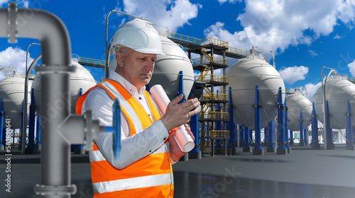 Man at chemical factory. Te...
